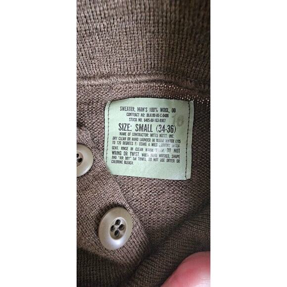 Vintage Military Sweater Mens SMALL 34-36 Brown Wool Henley Pullover Army Field - Picture 2 of 7